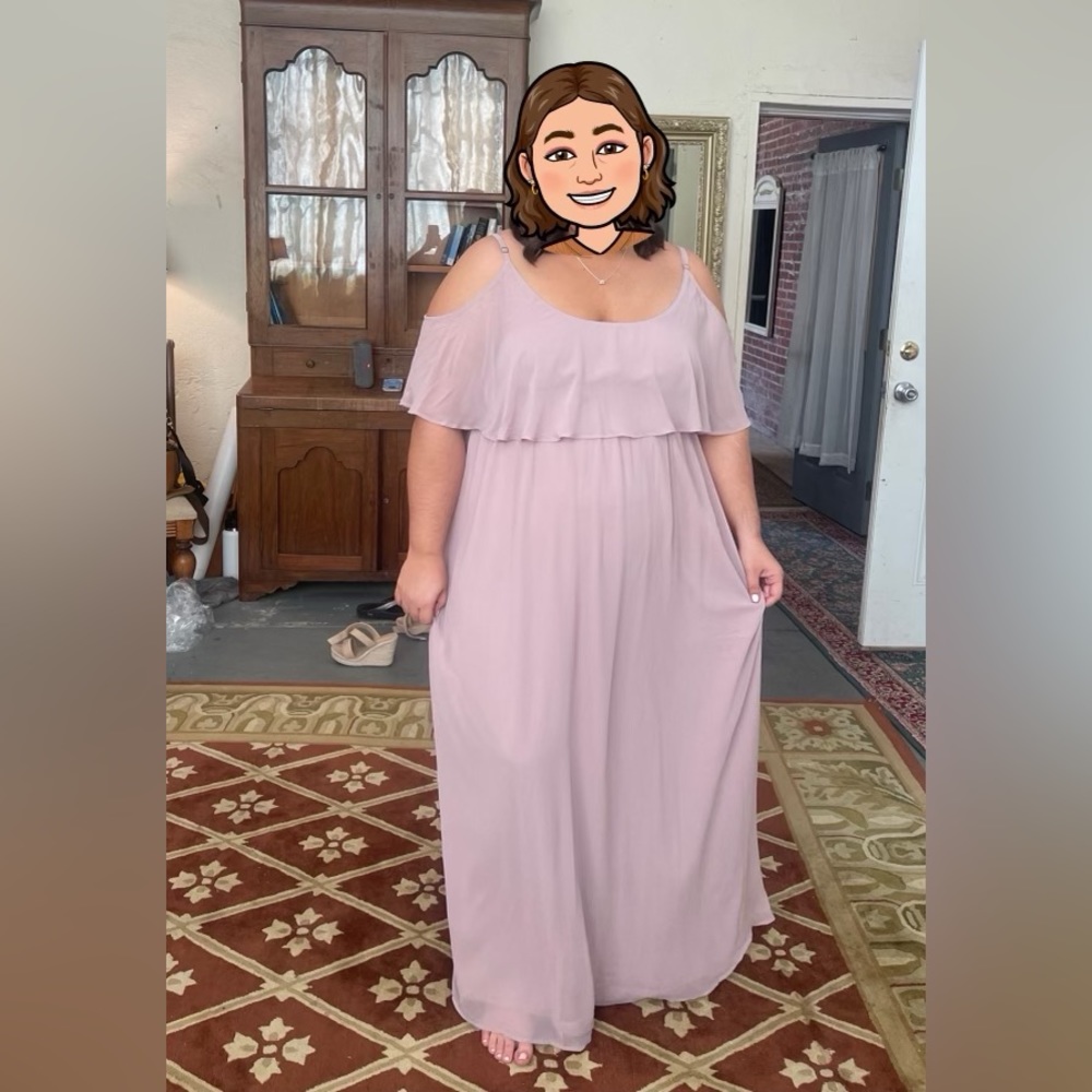 SIZE 2X SHOW ME YOUR MUMU CAITLIN RUFFLE BRIDESMAID DRESS, NEUTRAL MAUVE CHIFFON